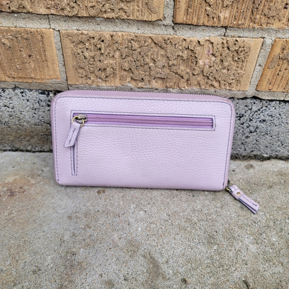 Fossil Lavender Purple Pebbled Leather Mini Zip Clutch Wallet - Picture 8 of 16